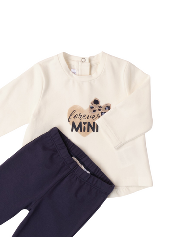 2 Piece Set for Girls, Cream Long Sleeve Blouse and Navy Blue Tights 7780 Miniband