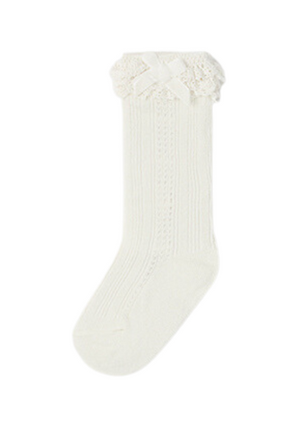 Long Socks for Girls, Cream with Lace 10525 Mayoral
