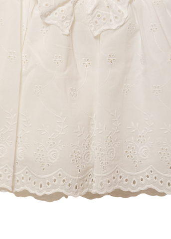 Rochie Ivory Fusta si Maneci Broderie din Bumbac cu Funda in Talie M0624 Connie Baby