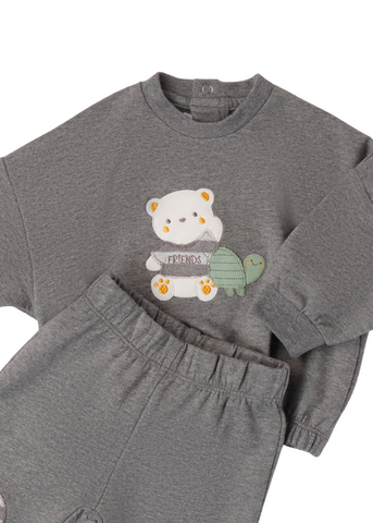 2 Piece Set for Boys, Gray Sport Pants and Blouse with Bear 7639 Miniband