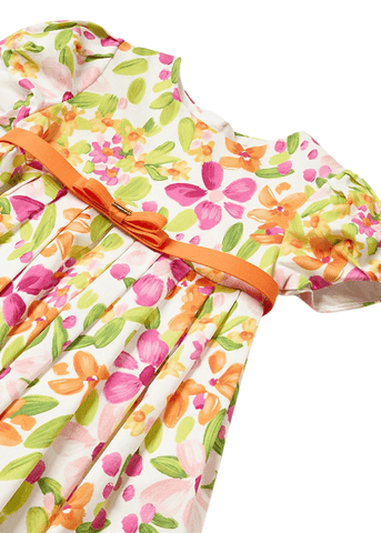 Short Sleeve Dress with Orange and Green Flower Print and Orange Belt 1914 Mayoral
