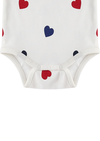 Set of 2 Girls' Ivory Long Sleeve Red and Navy Heart Print Bodysuit USB1638 Us Polo Assn