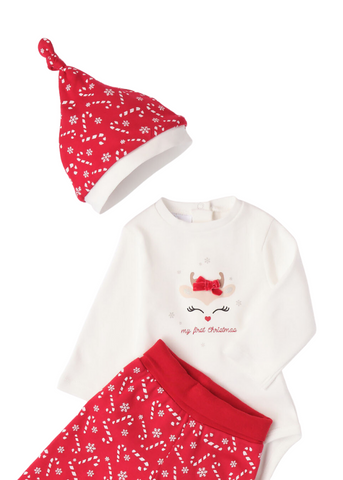 3 Piece Set for Babies, My First Christmas Cream Body, Fes and Red Pants 7285 iDO