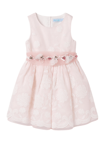 Pink Sleeveless Dress in Embroidered Organza and Cord Waist 5031 Abel & Lula