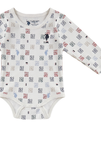 Set of 2 Boys Cream Long Sleeve Print Cotton Bodysuit USB1408 Us Polo Assn