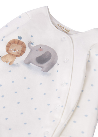 Set of 3 Pieces for Boys, Cream Jumpsuit with Blue Polka Dots with Fes and Bib 9360 Mayoral