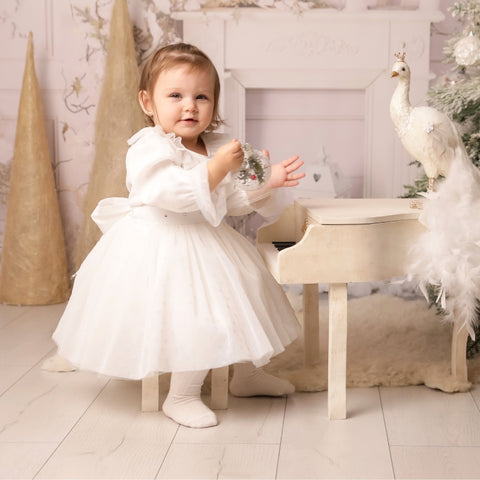 AnneBebe Cream Tulle Party Dress with Polka Dots