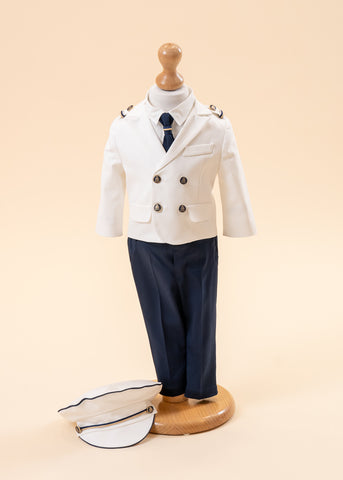 Baby Baptism Costume Captain Cream Jacket Navy Blue Pants AnneBebe