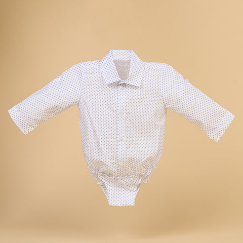 AnneBebe Long Sleeve White Cotton Body Shirt for Boys