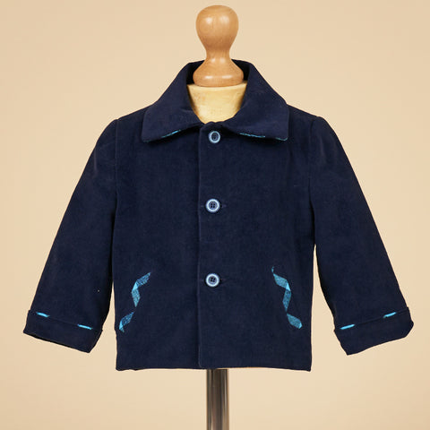 AnneBebe Turquoise Plaid Navy Blue Jacket