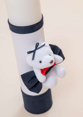 Amos Candle White Bear Navy Blue Bow Red Bow AnneBebe