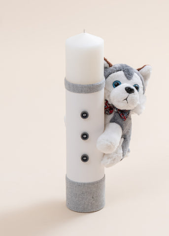 Baptism Candle Charles Light Gray Fabric and AnneBebe Puppy