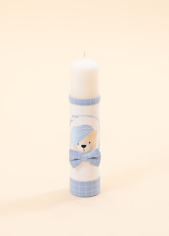 Cream Madalin Baptism Candle With Embroidered Bear AnneBebe