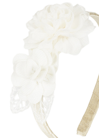 Elegant Beige Headband with 2 Flowers 10676 Mayoral