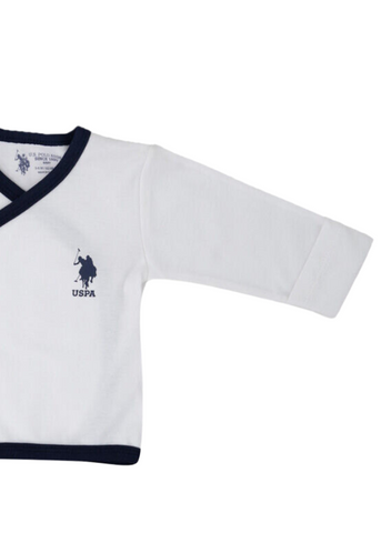 Set 5 Piese Nou-Nascuti, Crem cu Carouri Bleumarin USB1073 Us Polo Assn