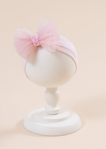 Elegant Pink Tulle Headband and AnneBebe Rose Ribbon