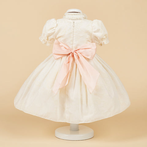 Dress Edith Cream Print Velvet Cord Salmon Christening AnneBebe