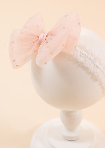 AnneBebe Letia Headband Pink Organza Bow With Polka Dots