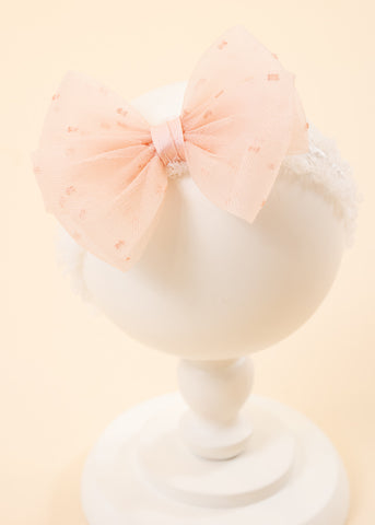 AnneBebe Letia Headband Pink Organza Bow With Polka Dots