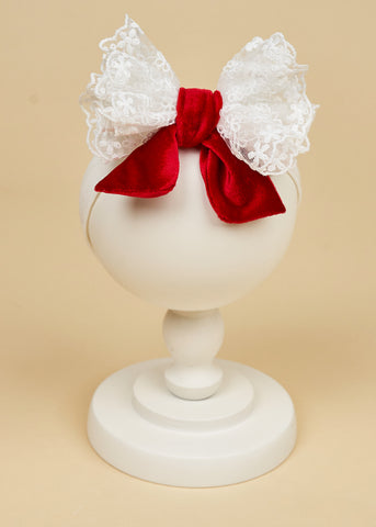 Elegant Christmas Headband for Girls Cream Lace Bow AnneBebe