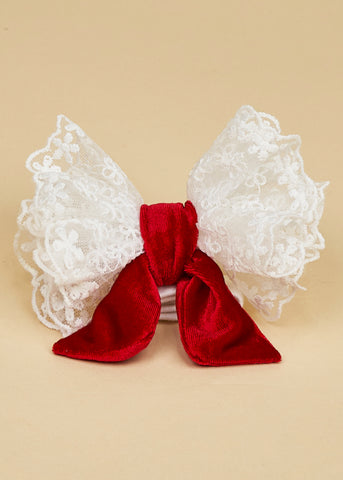 Elegant Christmas Headband for Girls Cream Lace Bow AnneBebe