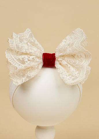 AnneBebe Cappuccino Lace Bow Christmas Headband