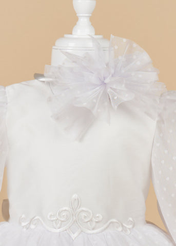 Elegant Long Sleeve Christmas Dress for Girls White Tulle Snowflake AnneBebe