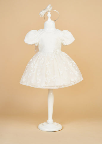 AnneBebe Elegant Cream Organza Dress with Cream Flowers