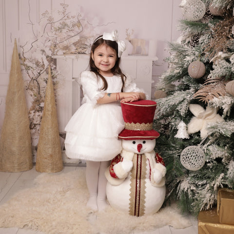 Elegant Snowflake Christmas Dress for Girls White Tulle AnneBebe