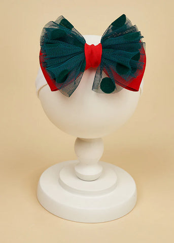 Елегантна новорічна пов'язка на голову для дівчинки червоно-зелений бант