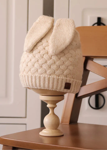 Elegant Knitted Hat with Beige Ears