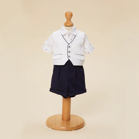 Serbian Costume Made In White Waistcoat White Shirt Navy Blue With Red Christening Boys AnneBebe