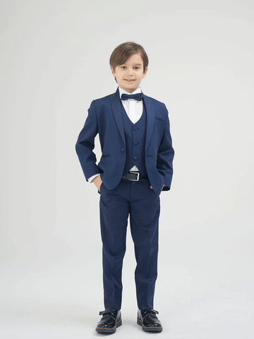 Elegant ceremony suit for boy 5 pieces blue shawl collar