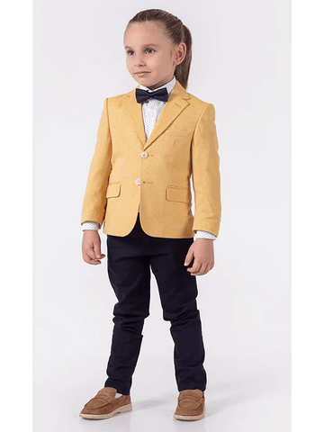 Suit yellow jacket white shirt with print pants & bow tie
