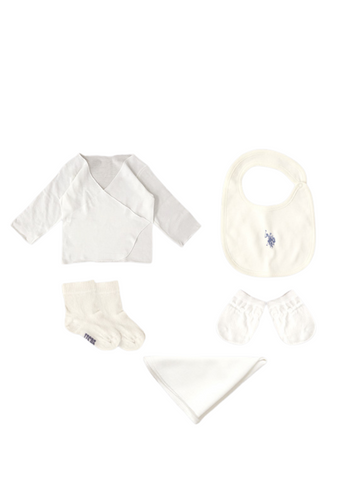 10 Piece Maternity Set, Cream With Blue Logo Print 2049 V1 Us Polo Assn