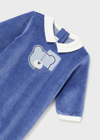 Blue Velor Long Jumpsuit with Collar and Bear for Boys 2751 Mayoral