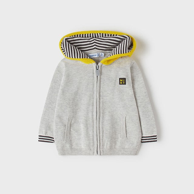 Gray Knitted Hoodie With Yellow Hood Mayoral Boys 1356