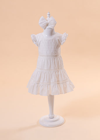 AnneBebe Elegant Cream Dress with Three Ruffles