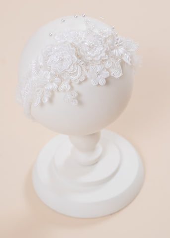 Sienna Lace Headband With Pearls And 3D Flowers Annebebe