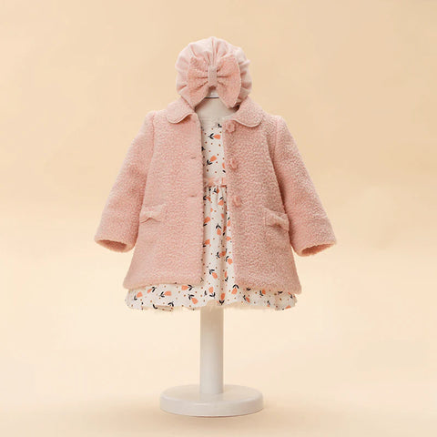 AnneBebe Girls' Pink Curl Coat With Bow