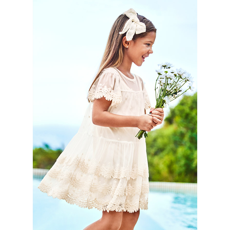 Beige Dress With Tull & Lace Girls Mayoral 3935
