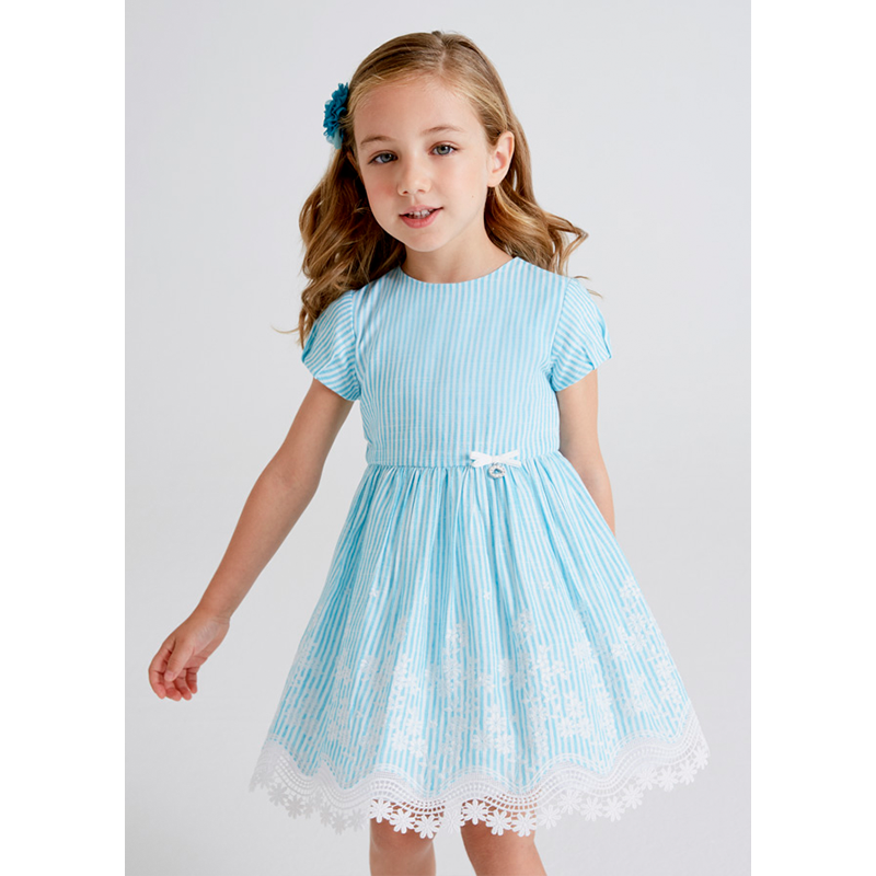 Turquoise Striped Dress With Embroidery Girls Mayoral 3914