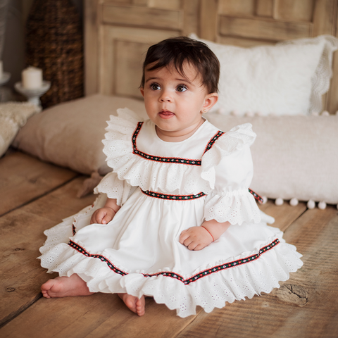 Traditional baptism dress with ruffles and cotton lace from the AnneBebe brand