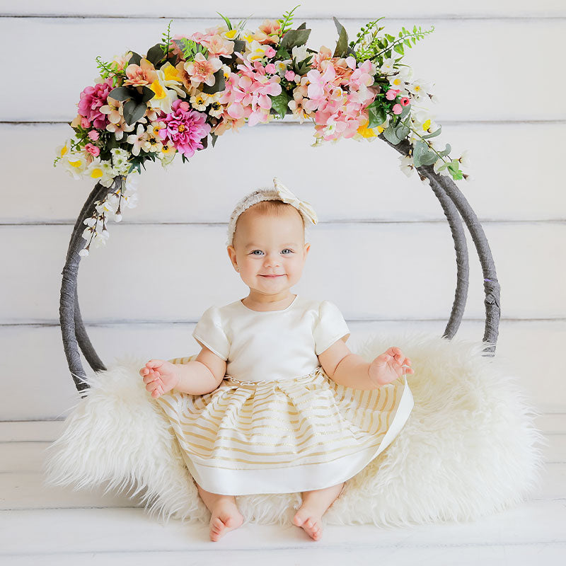 Ivory Dress With Gold Stripes Christening Girls AnneBebe