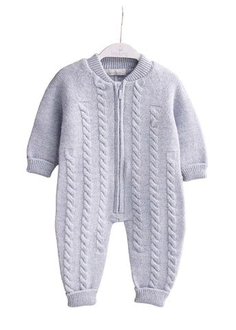 Blue Knitted Jumpsuit for Boys, with Merino Wool Zipper