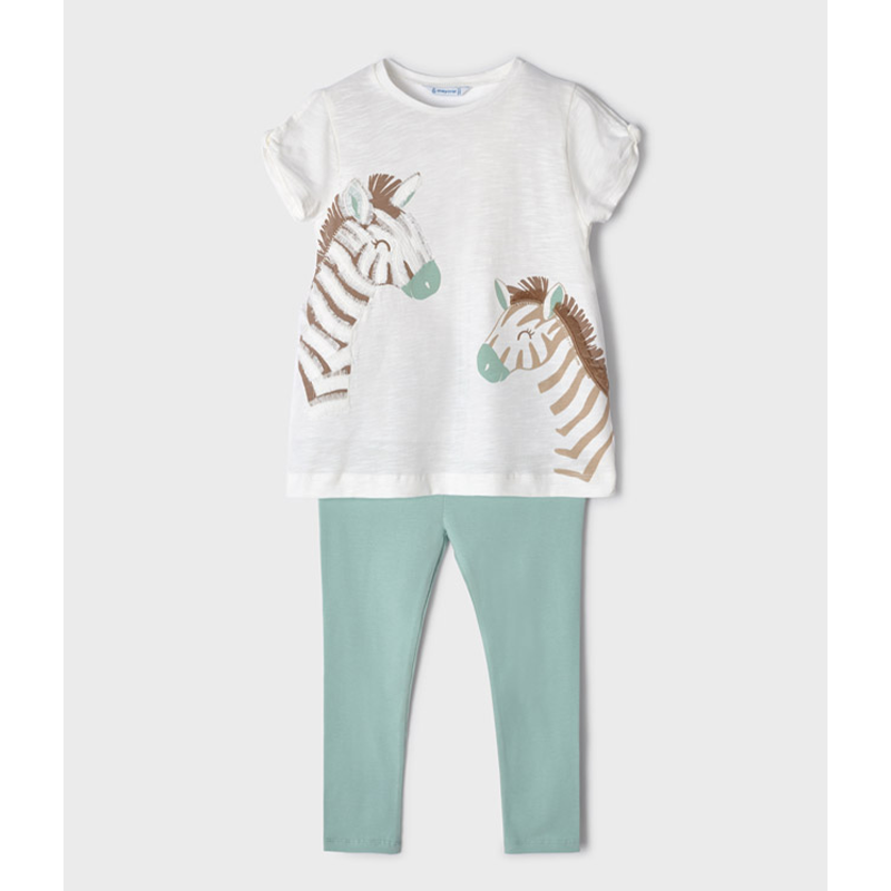 Set of 2 t-shirts with zebra & mint green tights for girls Mayoral 3756