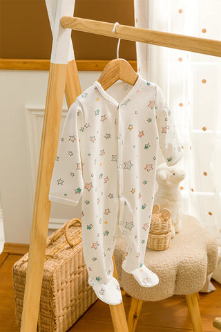 Cream Jumpsuit Set With Star Print Hat For Boys