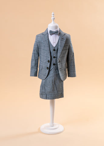 Elegant 5 Piece Gray Plaid Suit 1765 LaKids