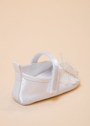 White Satin Ballerinas with Butterfly and Pearls 231214 Cinderella