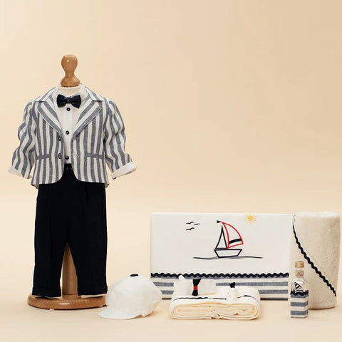 christening suit for boys striped jacket